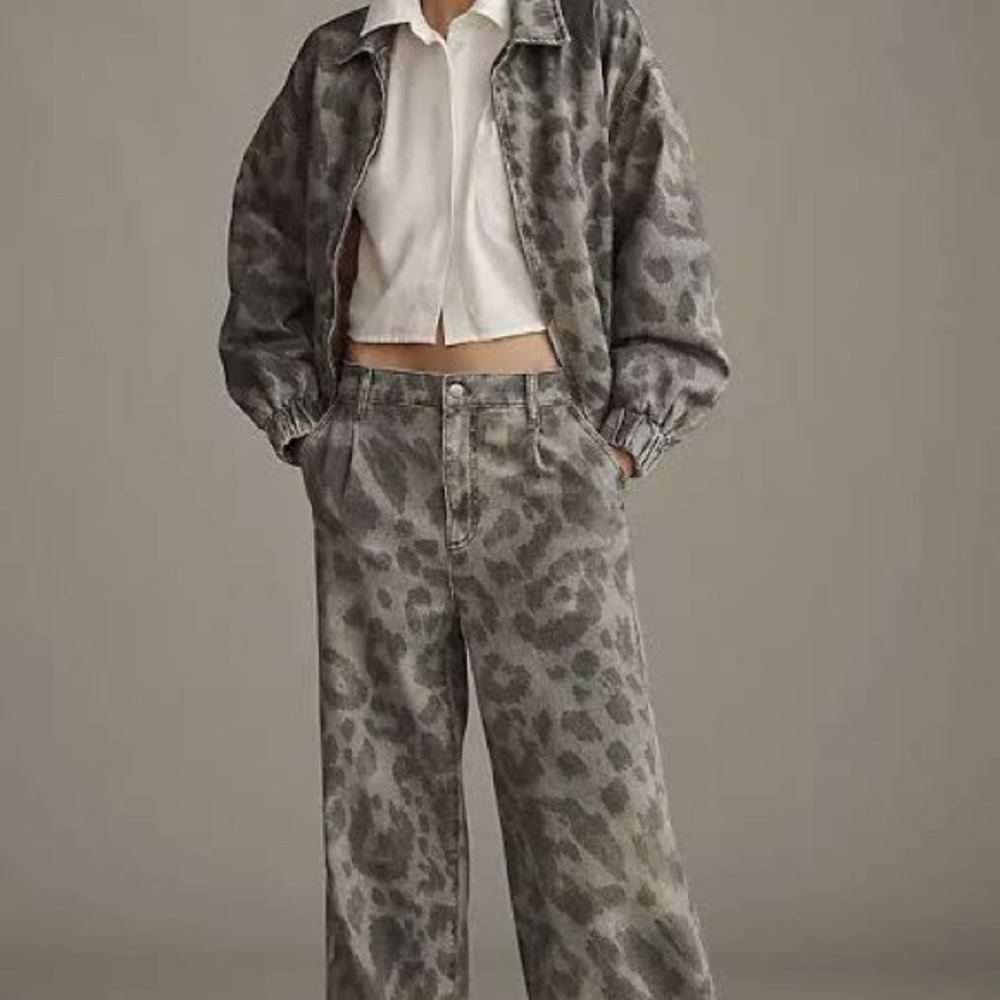 Anthropologie Pilcro Rylie Bomber Jacket Grey Leopard L - Picture 2 of 11